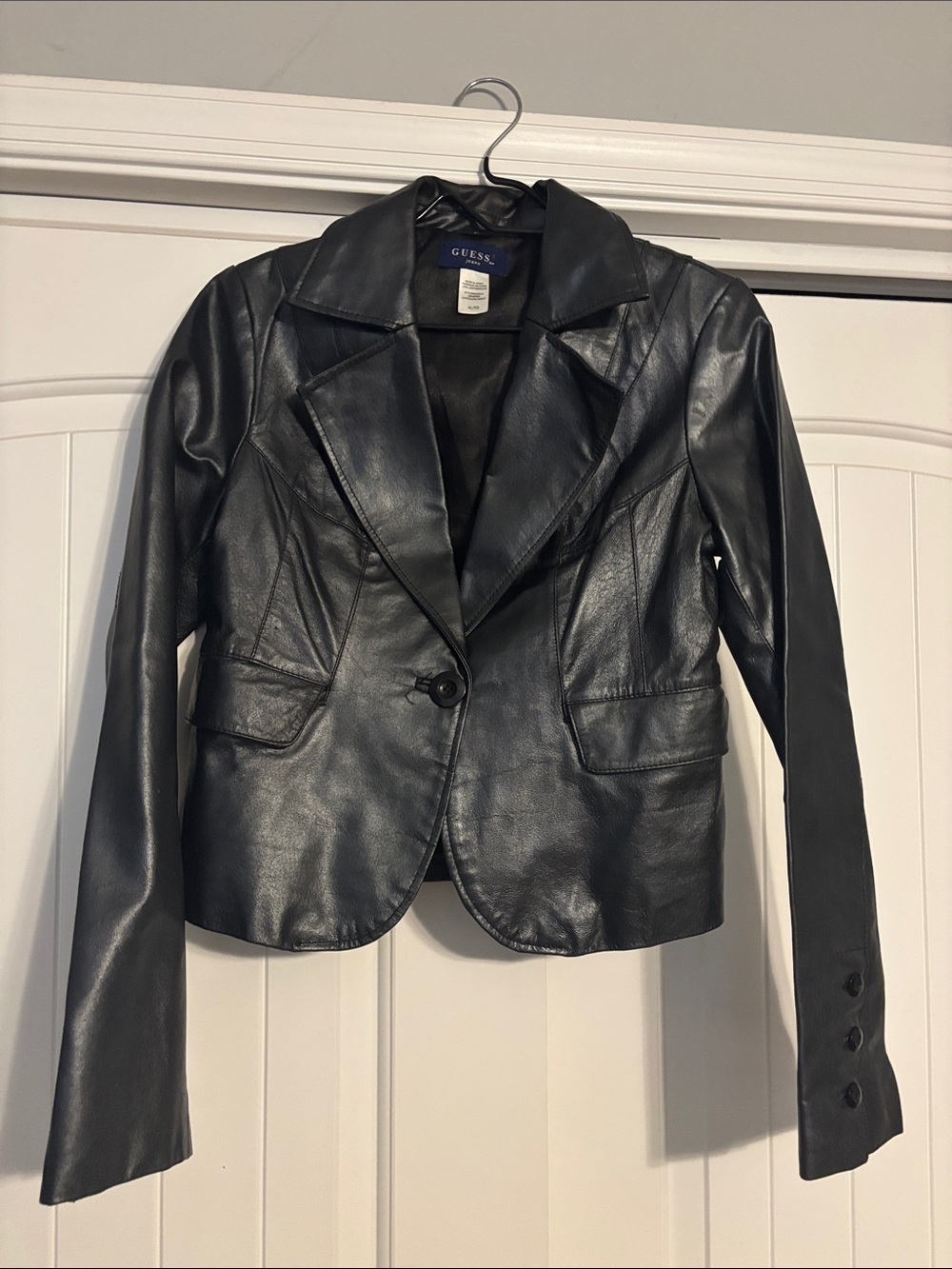 Guess by Marciano Black Leather Blazer Jacket